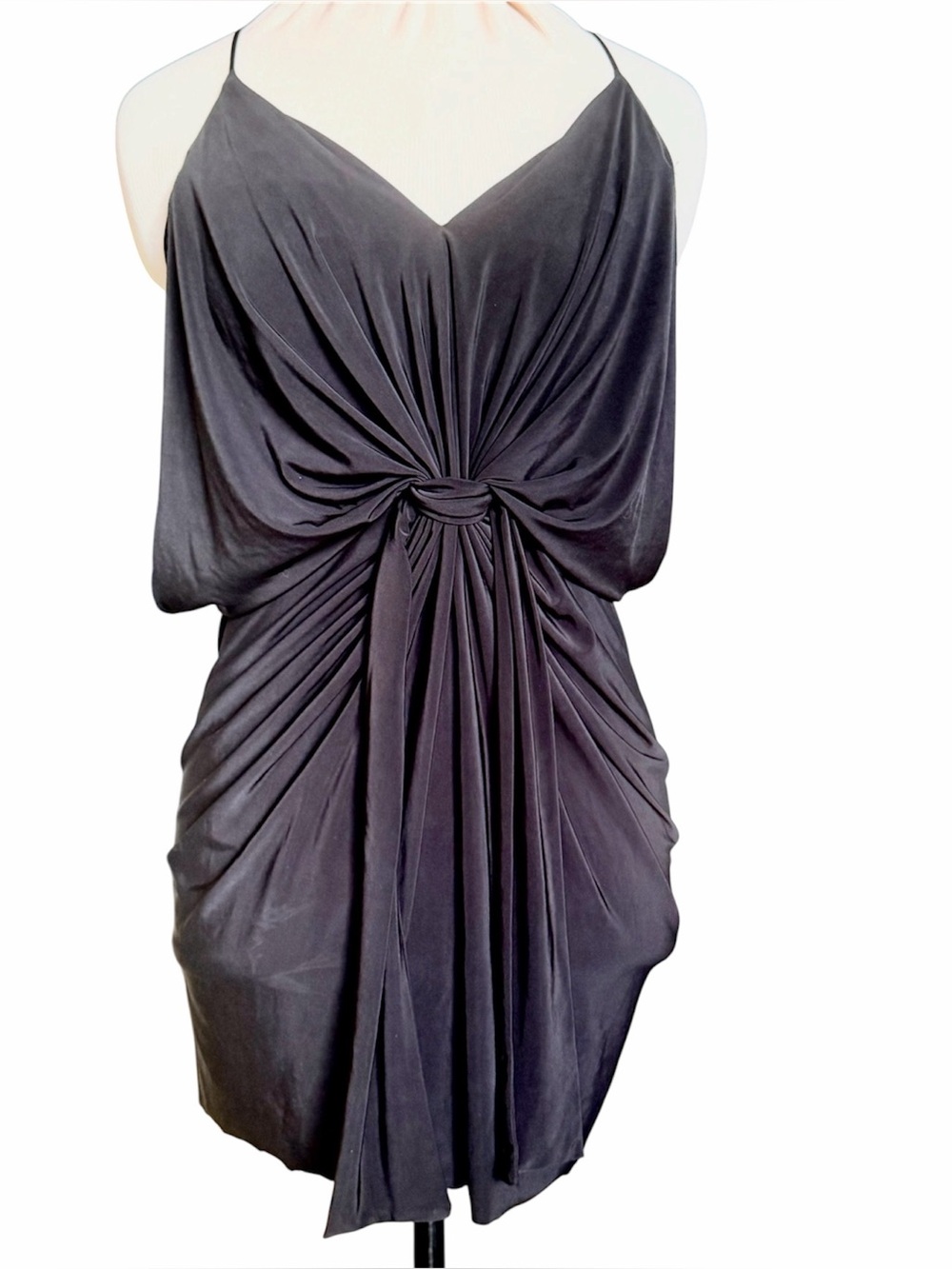 MISA Los Angeles Black Draped Knot Halter Mini Dress Small Cocktail Party